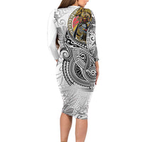 Japanese Samurai Warrior Family Matching Long Sleeve Bodycon Dress and Hawaiian Shirt White Polynesian Tattoo Style