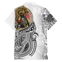 Japanese Samurai Warrior Family Matching Off The Shoulder Long Sleeve Dress and Hawaiian Shirt White Polynesian Tattoo Style