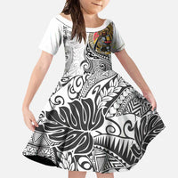 Japanese Samurai Warrior Family Matching Off Shoulder Maxi Dress and Hawaiian Shirt White Polynesian Tattoo Style