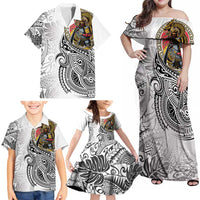 Japanese Samurai Warrior Family Matching Off Shoulder Maxi Dress and Hawaiian Shirt White Polynesian Tattoo Style