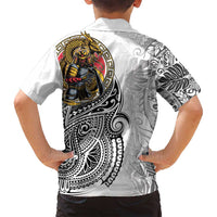 Japanese Samurai Warrior Family Matching Puletasi and Hawaiian Shirt White Polynesian Tattoo Style