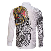Japanese Samurai Warrior Family Matching Short Sleeve Bodycon Dress and Hawaiian Shirt White Polynesian Tattoo Style