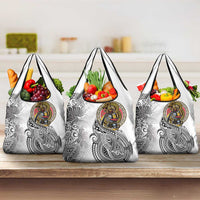 Japanese Samurai Warrior Grocery Bag White Polynesian Tattoo Style