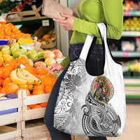 Japanese Samurai Warrior Grocery Bag White Polynesian Tattoo Style