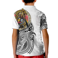 Japanese Samurai Warrior Kid Polo Shirt White Polynesian Tattoo Style
