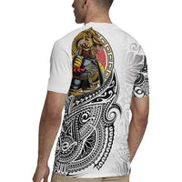 Japanese Samurai Warrior Rugby Jersey White Polynesian Tattoo Style