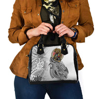 Japanese Samurai Warrior Shoulder Handbag White Polynesian Tattoo Style