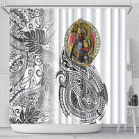 Japanese Samurai Warrior Shower Curtain White Polynesian Tattoo Style