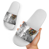 Japanese Samurai Warrior Slide Sandals White Polynesian Tattoo Style - Polynesian Pride