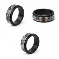 Japanese Samurai Warrior Spinner Ring White Polynesian Tattoo Style - Polynesian Pride