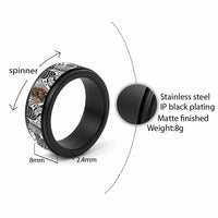 Japanese Samurai Warrior Spinner Ring White Polynesian Tattoo Style - Polynesian Pride
