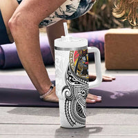 Japanese Samurai Warrior Tumbler With Handle White Polynesian Tattoo Style