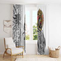 Japanese Samurai Warrior Window Curtain White Polynesian Tattoo Style