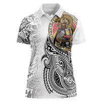 Japanese Samurai Warrior Women Polo Shirt White Polynesian Tattoo Style