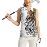 Japanese Samurai Warrior Women Sleeveless Polo Shirt White Polynesian Tattoo Style