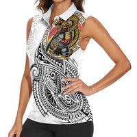 Japanese Samurai Warrior Women Sleeveless Polo Shirt White Polynesian Tattoo Style