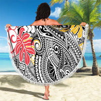 Japanese Samurai Warrior Beach Blanket Colorful Polynesian Tattoo Style