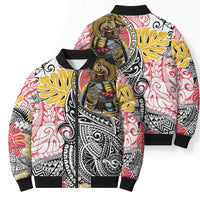 Japanese Samurai Warrior Bomber Puffer Jacket Colorful Polynesian Tattoo Style - Polynesian Pride