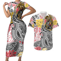 Japanese Samurai Warrior Couples Matching Short Sleeve Bodycon Dress and Hawaiian Shirt Colorful Polynesian Tattoo Style