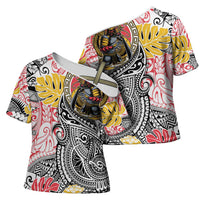 Japanese Samurai Warrior Cross Shoulder Shirt Colorful Polynesian Tattoo Style - Polynesian Pride