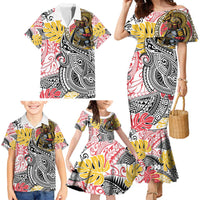 Japanese Samurai Warrior Family Matching Mermaid Dress and Hawaiian Shirt Colorful Polynesian Tattoo Style