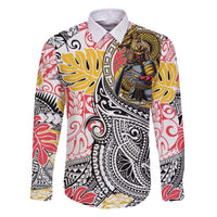 Japanese Samurai Warrior Family Matching Off The Shoulder Long Sleeve Dress and Hawaiian Shirt Colorful Polynesian Tattoo Style