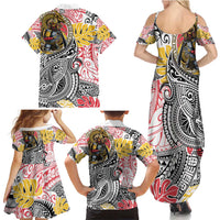 Japanese Samurai Warrior Family Matching Summer Maxi Dress and Hawaiian Shirt Colorful Polynesian Tattoo Style