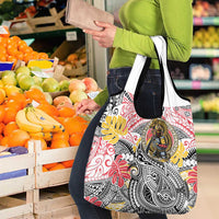 Japanese Samurai Warrior Grocery Bag Colorful Polynesian Tattoo Style