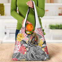 Japanese Samurai Warrior Grocery Bag Colorful Polynesian Tattoo Style