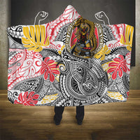 Japanese Samurai Warrior Hooded Blanket Colorful Polynesian Tattoo Style