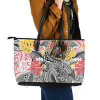 Japanese Samurai Warrior Leather Tote Bag Colorful Polynesian Tattoo Style