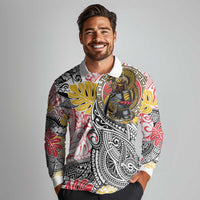 Japanese Samurai Warrior Long Sleeve Polo Shirt Colorful Polynesian Tattoo Style
