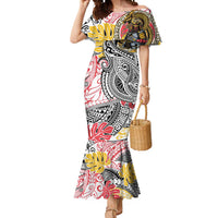 Japanese Samurai Warrior Mermaid Dress Colorful Polynesian Tattoo Style