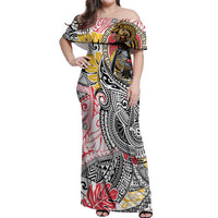Japanese Samurai Warrior Off Shoulder Maxi Dress Colorful Polynesian Tattoo Style