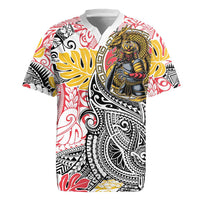 Japanese Samurai Warrior Rugby Jersey Colorful Polynesian Tattoo Style