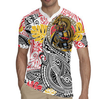 Japanese Samurai Warrior Rugby Jersey Colorful Polynesian Tattoo Style