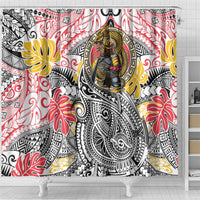 Japanese Samurai Warrior Shower Curtain Colorful Polynesian Tattoo Style