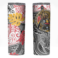 Japanese Samurai Warrior Skinny Tumbler Colorful Polynesian Tattoo Style LT9 White - Polynesian Pride
