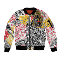 Japanese Samurai Warrior Sleeve Zip Bomber Jacket Colorful Polynesian Tattoo Style LT9 Unisex White - Polynesian Pride