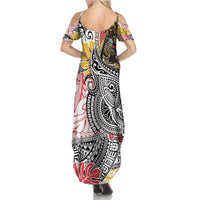 Japanese Samurai Warrior Summer Maxi Dress Colorful Polynesian Tattoo Style