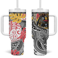 Japanese Samurai Warrior Tumbler With Handle Colorful Polynesian Tattoo Style