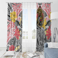 Japanese Samurai Warrior Window Curtain Colorful Polynesian Tattoo Style
