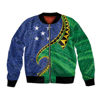 Solomon Islands Independence Day 1978 Personalised Bomber Jacket Polynesian Pattern with Flag Style LT9 Unisex Blue - Polynesian Pride