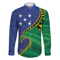 Solomon Islands Independence Day 1978 Personalised Family Matching Off The Shoulder Long Sleeve Dress and Hawaiian Shirt Polynesian Pattern with Flag Style