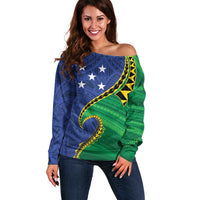 Solomon Islands Independence Day 1978 Personalised Off Shoulder Sweater Polynesian Pattern with Flag Style