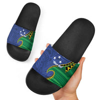 Solomon Islands Independence Day 1978 Personalised Slide Sandals Polynesian Pattern with Flag Style - Polynesian Pride