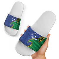 Solomon Islands Independence Day 1978 Personalised Slide Sandals Polynesian Pattern with Flag Style - Polynesian Pride