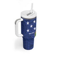 Solomon Islands Independence Day 1978 Personalised Tumbler With Handle Polynesian Pattern with Flag Style