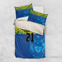 Solomon Islands Rugby Custom Bedding Set Simple Coat of arm Polynesian Pattern