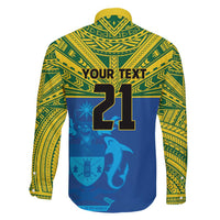 Solomon Islands Rugby Custom Family Matching Mermaid Dress and Hawaiian Shirt Simple Coat of arm Polynesian Pattern
